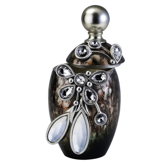 6" Brown Gold And Silver Resin Floral Scroll Jewelry Box With Gemstones and Crystals HomeRoots