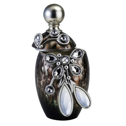 6" Brown Gold And Silver Resin Floral Scroll Jewelry Box With Gemstones and Crystals HomeRoots