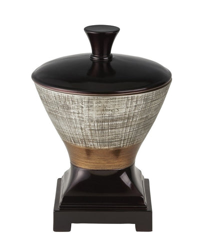 7" Espresso Gold And Silver Resin Striped Jewelry Box With Hand-Painted Designs HomeRoots