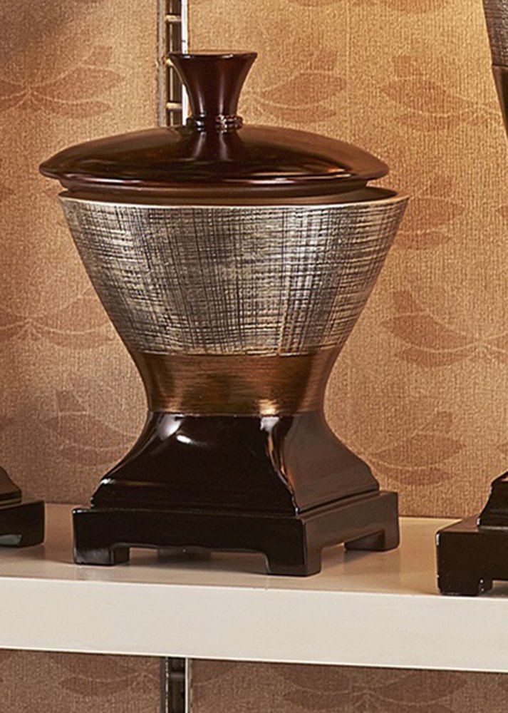 7" Espresso Gold And Silver Resin Striped Jewelry Box With Hand-Painted Designs HomeRoots