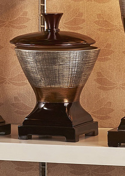 7" Espresso Gold And Silver Resin Striped Jewelry Box With Hand-Painted Designs HomeRoots