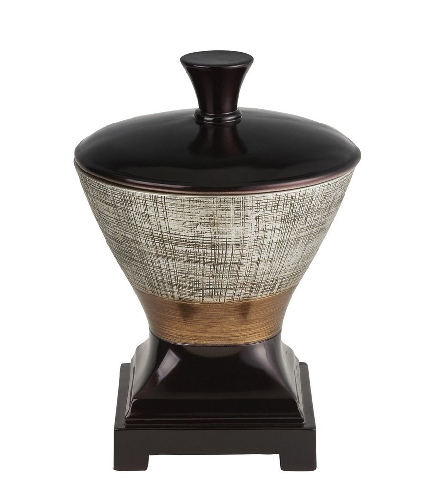 7" Espresso Gold And Silver Resin Striped Jewelry Box With Hand-Painted Designs HomeRoots