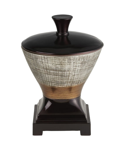 7" Espresso Gold And Silver Resin Striped Jewelry Box With Hand-Painted Designs HomeRoots