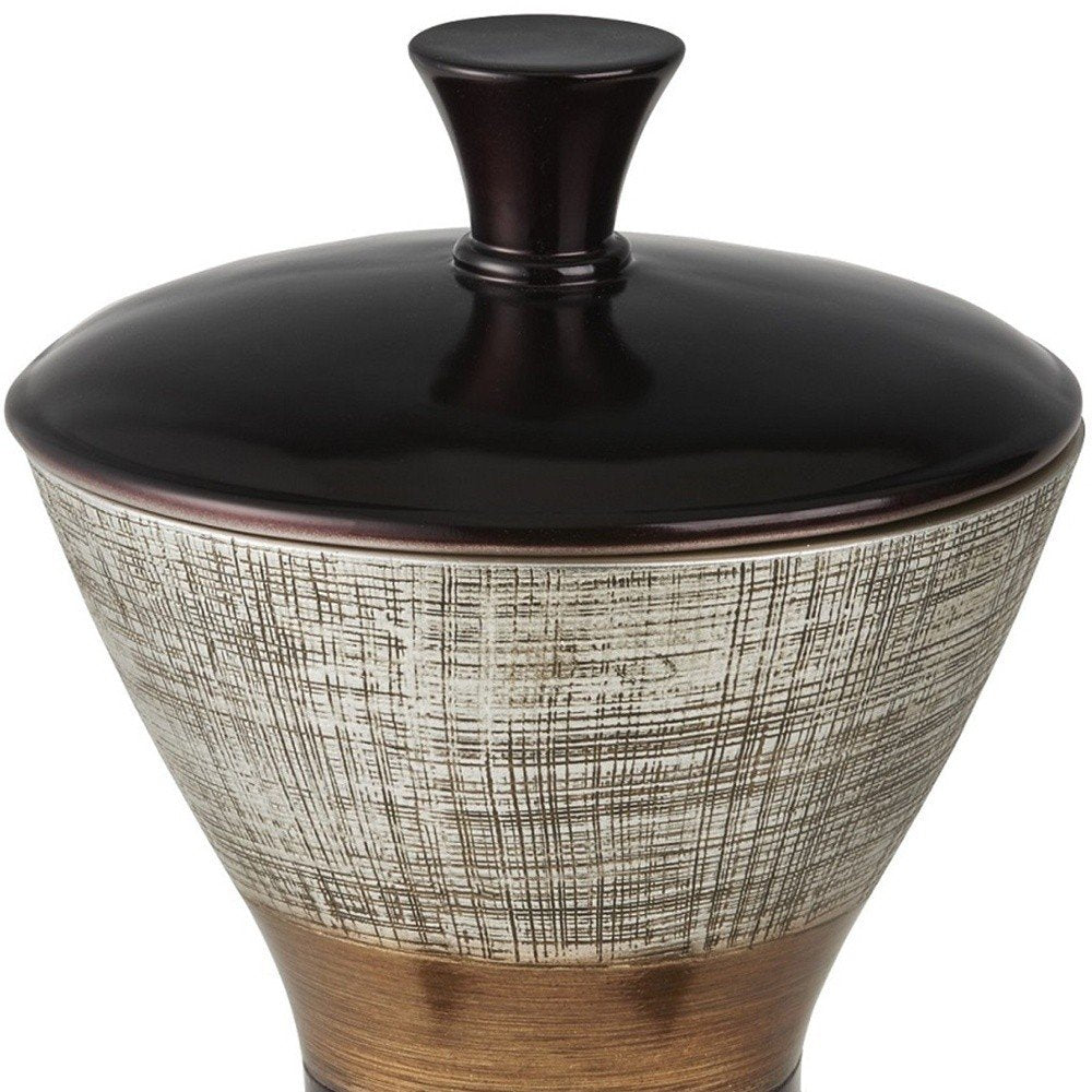 7" Espresso Gold And Silver Resin Striped Jewelry Box With Hand-Painted Designs HomeRoots