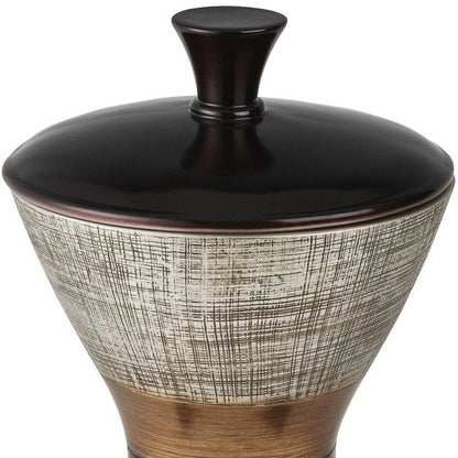 7" Espresso Gold And Silver Resin Striped Jewelry Box With Hand-Painted Designs HomeRoots