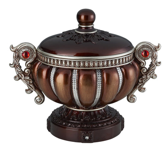 13" Bronze Red And Silver Resin Floral Scroll Jewelry Box With Metal Accents HomeRoots