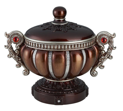 13" Bronze Red And Silver Resin Floral Scroll Jewelry Box With Metal Accents HomeRoots