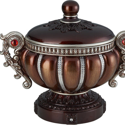 13" Bronze Red And Silver Resin Floral Scroll Jewelry Box With Metal Accents HomeRoots