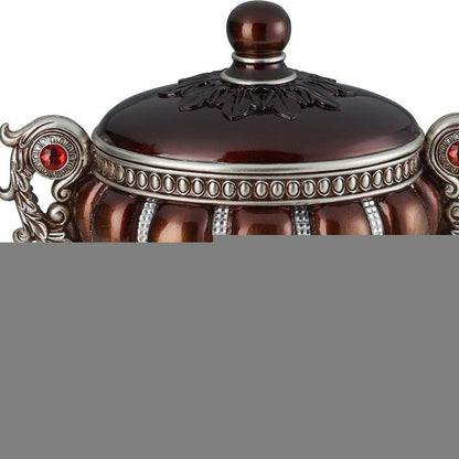 13" Bronze Red And Silver Resin Floral Scroll Jewelry Box With Metal Accents HomeRoots