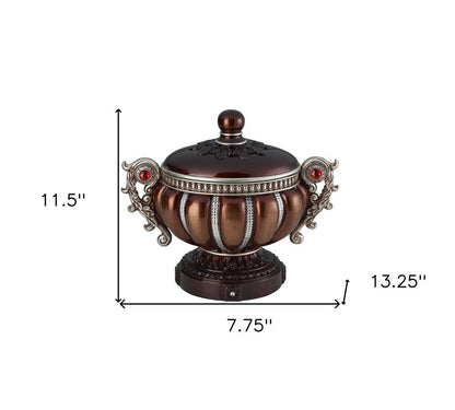 13" Bronze Red And Silver Resin Floral Scroll Jewelry Box With Metal Accents HomeRoots