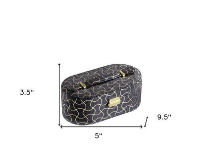 10" Black And Gold Faux Leather Abstract Scroll Jewelry Box Travel Case With Mirror HomeRoots