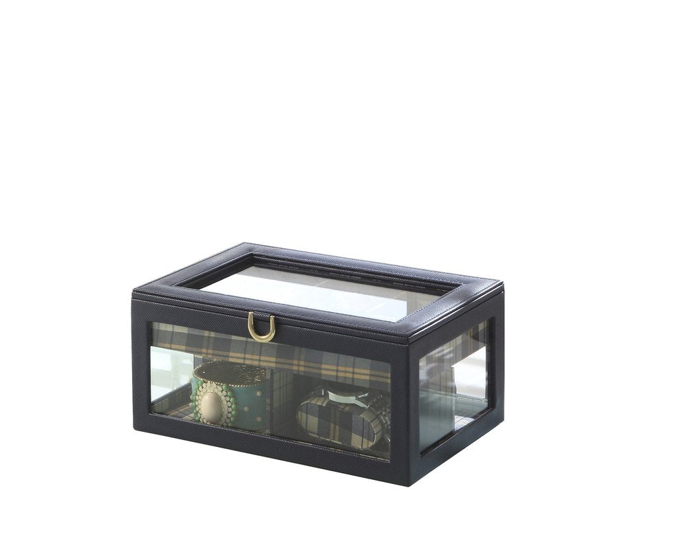 10" Blue And Clear Faux Leather And Glass Nine Section Checkered Watch Box With Metal Accents HomeRoots