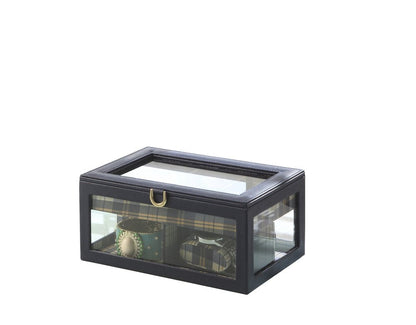 10" Blue And Clear Faux Leather And Glass Nine Section Checkered Watch Box With Metal Accents HomeRoots