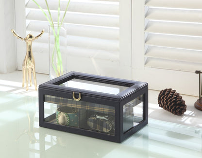 10" Blue And Clear Faux Leather And Glass Nine Section Checkered Watch Box With Metal Accents HomeRoots
