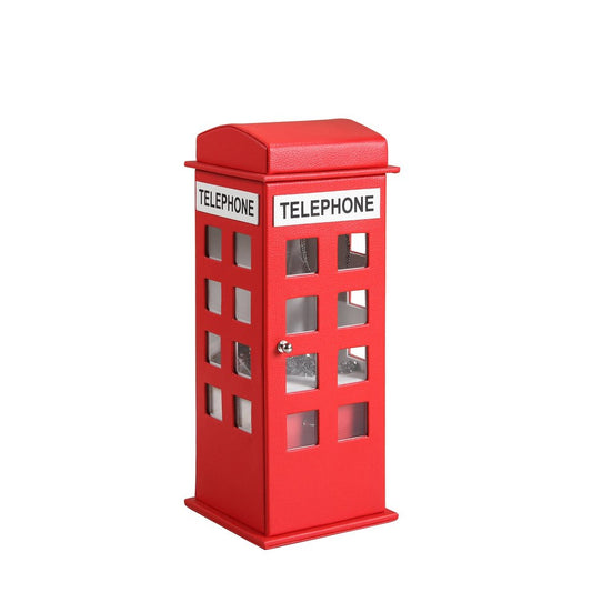 12" Red And White Faux Leather Telephone Booth Jewelry Box HomeRoots