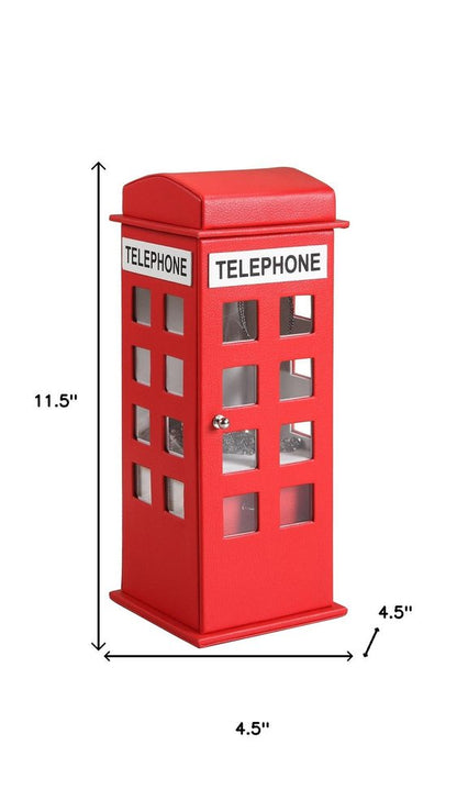 12" Red And White Faux Leather Telephone Booth Jewelry Box HomeRoots