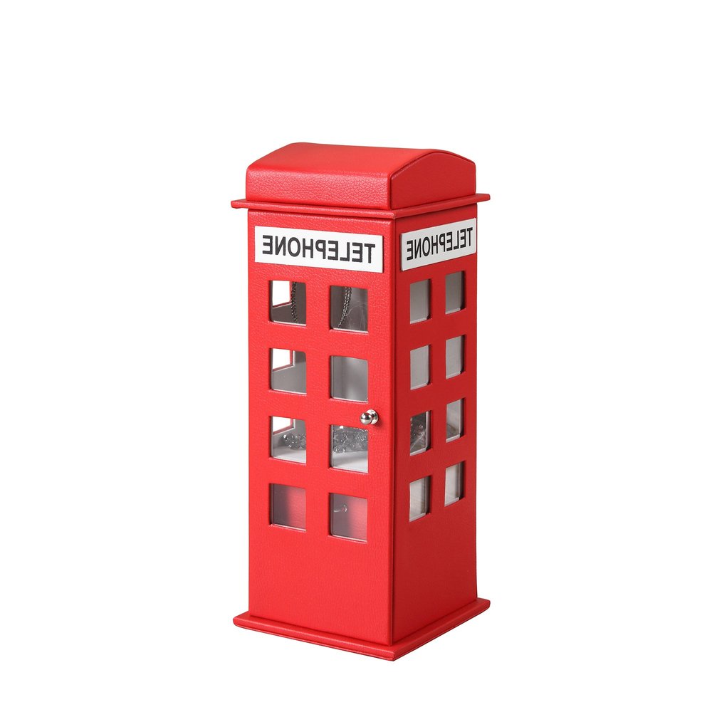 12" Red And White Faux Leather Telephone Booth Jewelry Box HomeRoots