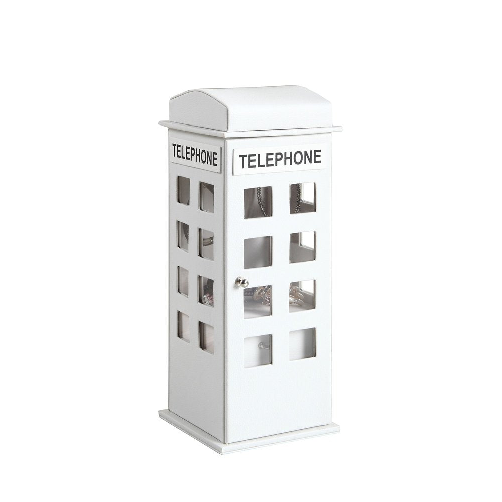 12" White Faux Leather Telephone Booth Jewelry Box HomeRoots