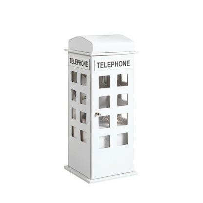 12" White Faux Leather Telephone Booth Jewelry Box HomeRoots