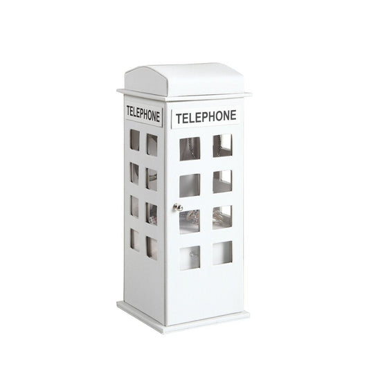 12" White Faux Leather Telephone Booth Jewelry Box HomeRoots