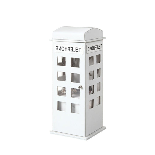 12" White Faux Leather Telephone Booth Jewelry Box HomeRoots