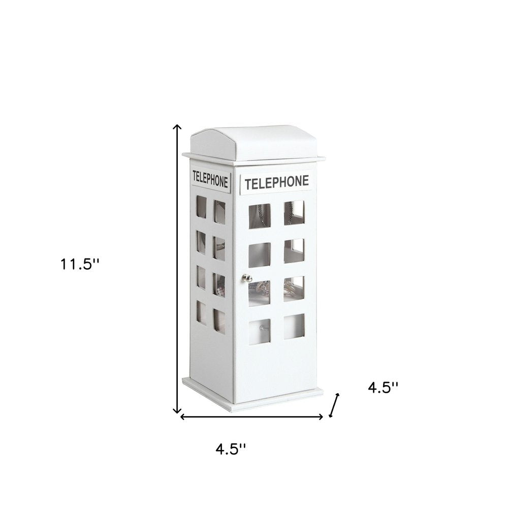12" White Faux Leather Telephone Booth Jewelry Box HomeRoots