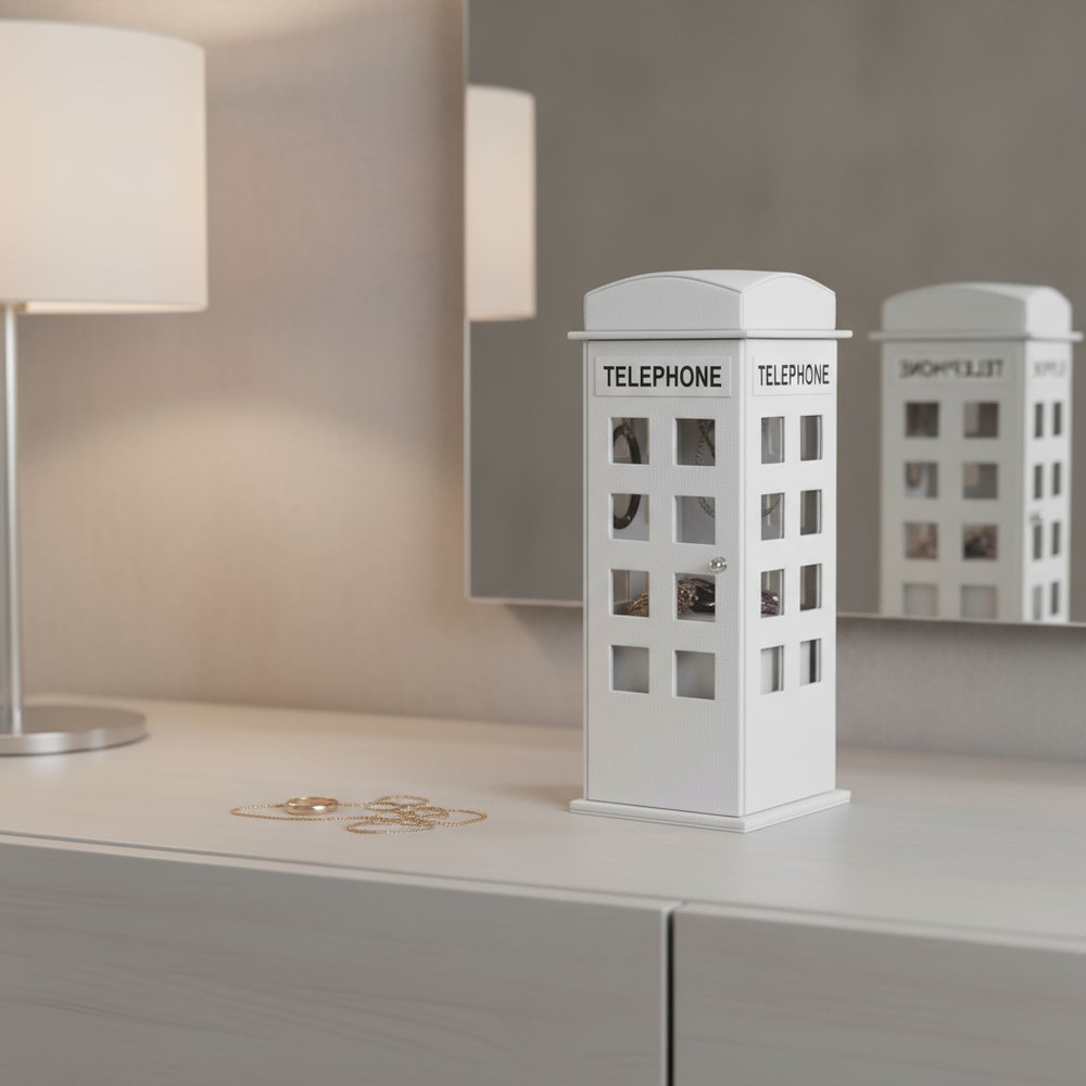 12" Aqua And White Faux Leather Telephone Booth Jewelry Box HomeRoots