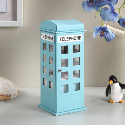 12" Aqua And White Faux Leather Telephone Booth Jewelry Box HomeRoots