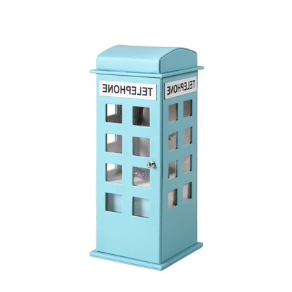 12" Aqua And White Faux Leather Telephone Booth Jewelry Box HomeRoots
