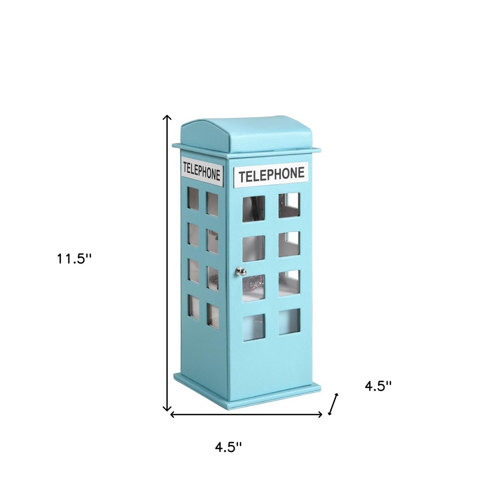 12" Aqua And White Faux Leather Telephone Booth Jewelry Box HomeRoots