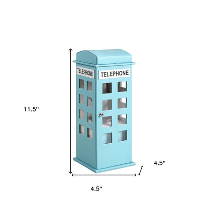 12" Aqua And White Faux Leather Telephone Booth Jewelry Box HomeRoots