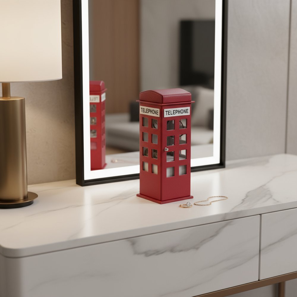 12" Aqua And White Faux Leather Telephone Booth Jewelry Box HomeRoots