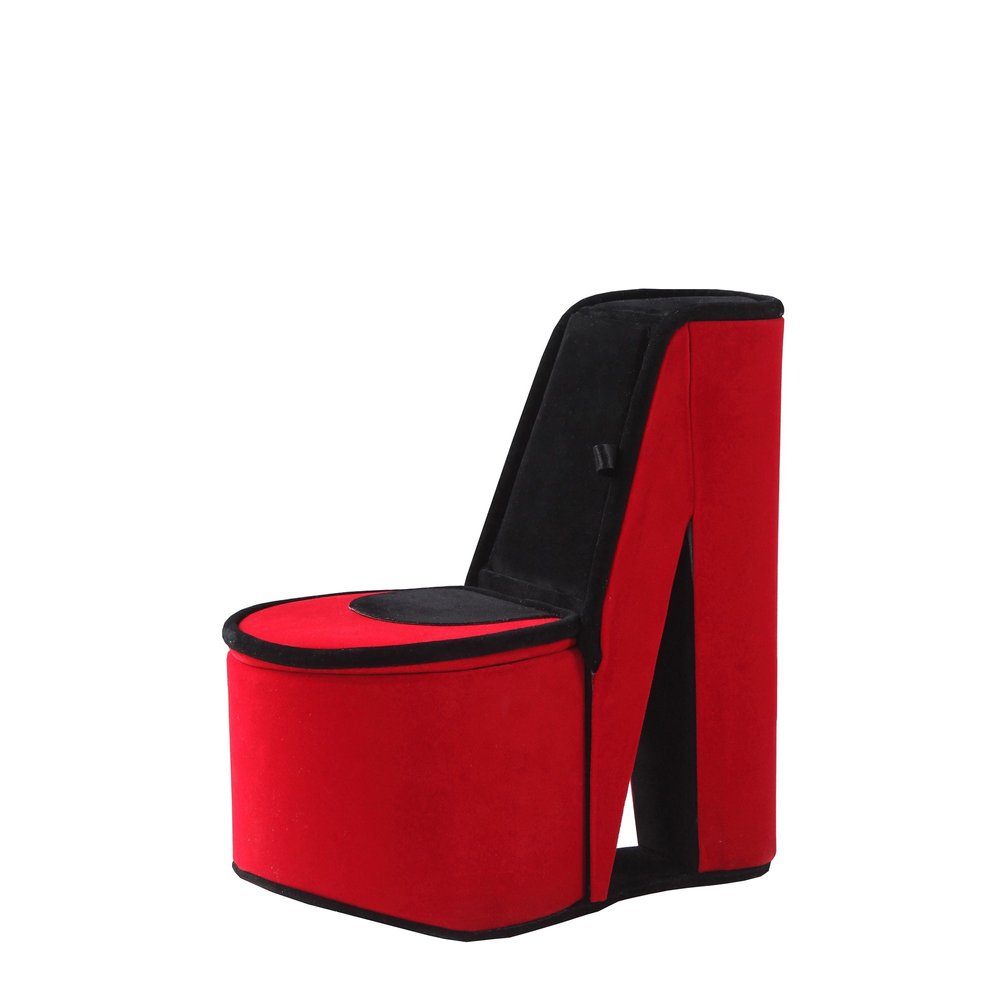 9" Red And Black Velvet High Heel Jewelry Box HomeRoots