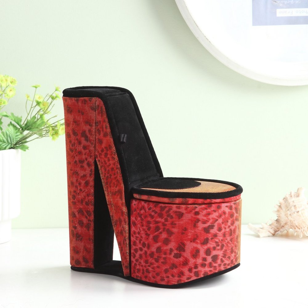 9" Purple And Black Glitter Velvet High Heel Jewelry Box HomeRoots