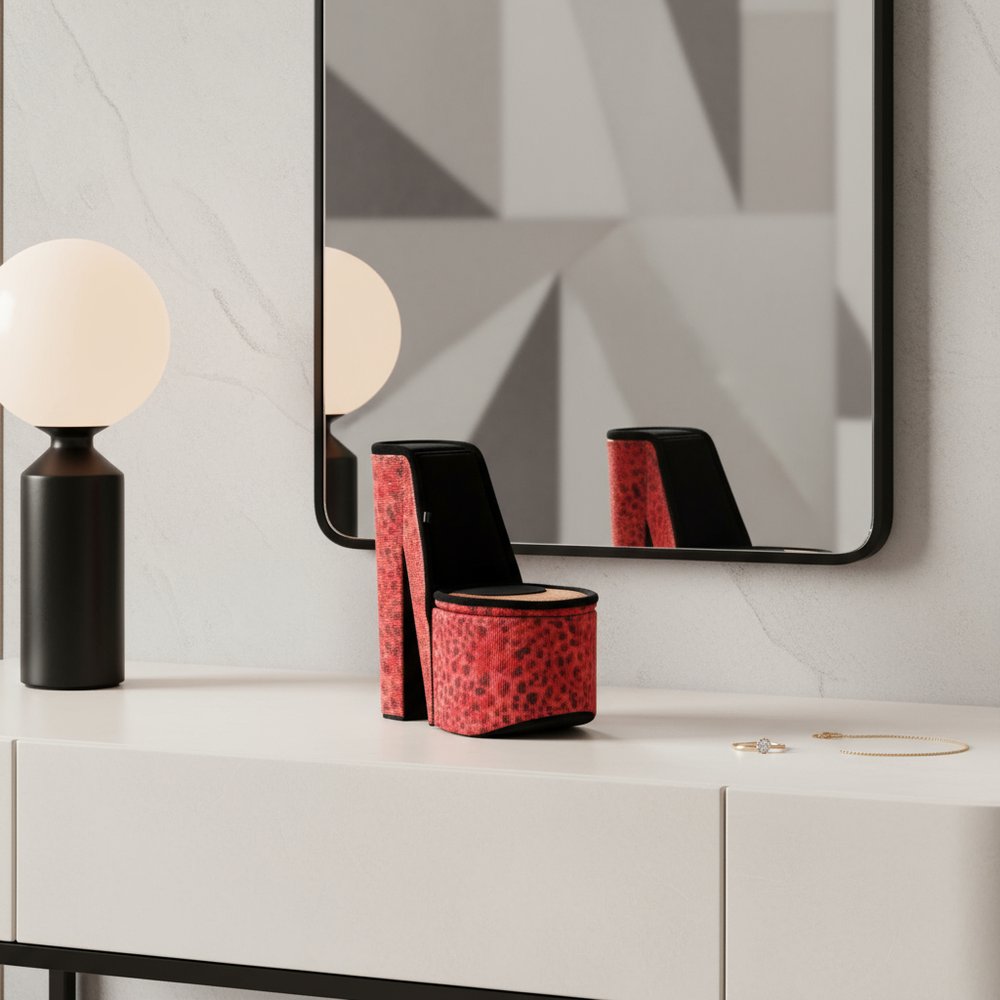 9" Turquoise And Black Velvet High Heel Jewelry Box HomeRoots