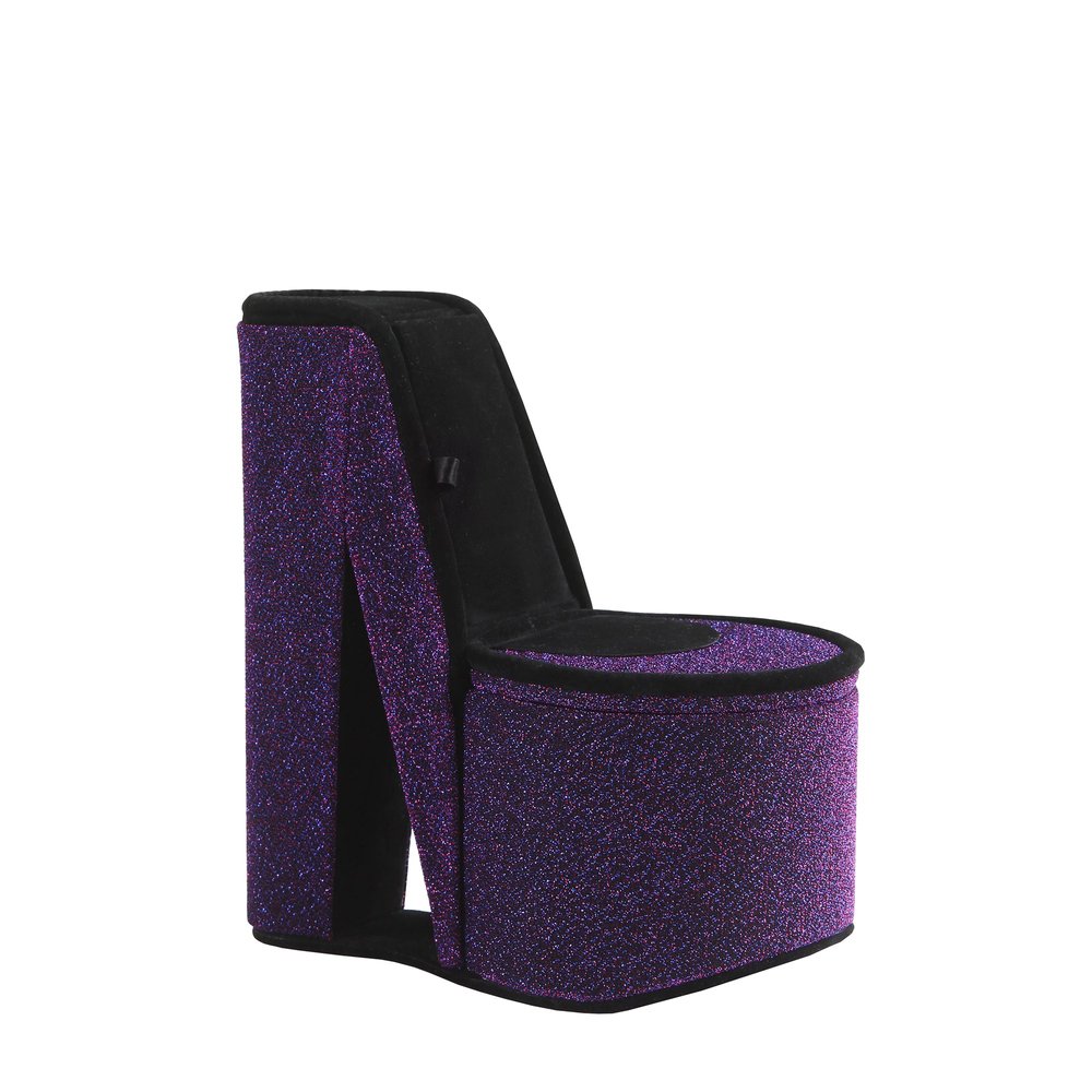 9" Purple And Black Glitter Velvet High Heel Jewelry Box HomeRoots