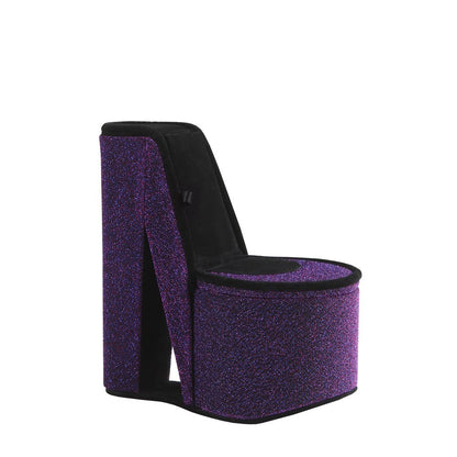 9" Purple And Black Glitter Velvet High Heel Jewelry Box HomeRoots