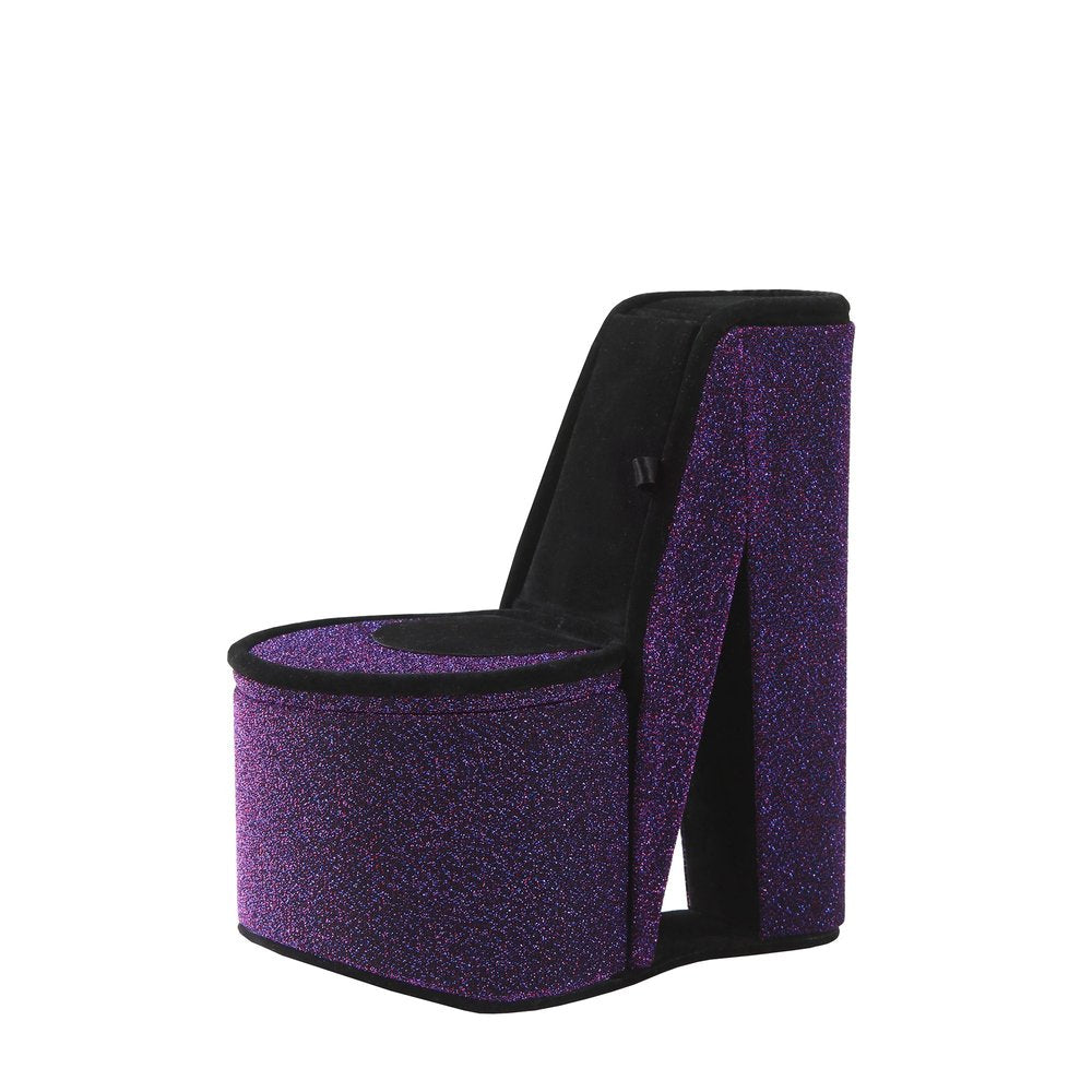 9" Purple And Black Glitter Velvet High Heel Jewelry Box HomeRoots