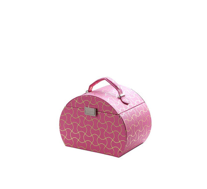 9" Hot Pink And Gold Faux Leather Abstract Scroll Jewelry Box Travel Case With Mirror HomeRoots