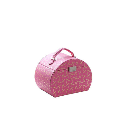9" Hot Pink And Gold Faux Leather Abstract Scroll Jewelry Box Travel Case With Mirror HomeRoots