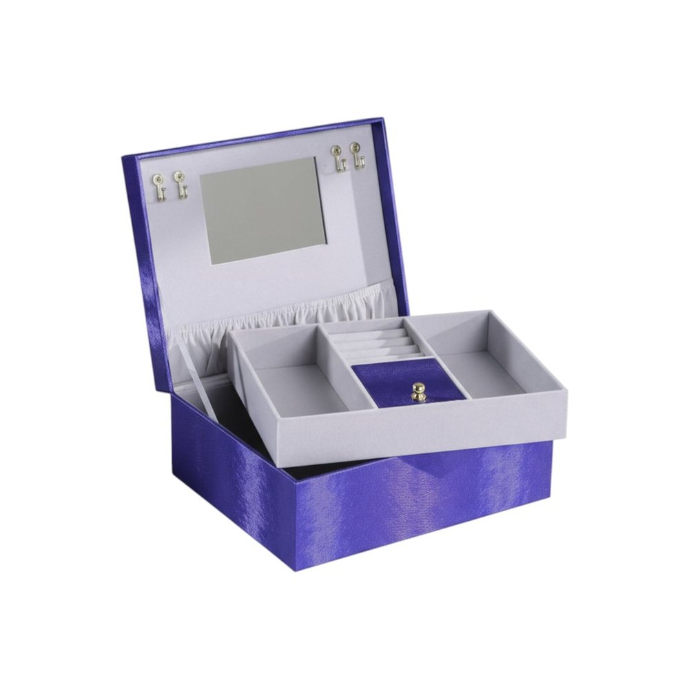 10" Azure Faux Leather Six Section Mirrored Jewelry Box HomeRoots
