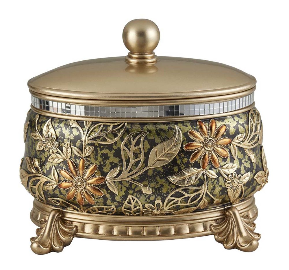 10" Gold Green And Silver Resin Floral Scroll Jewelry Box With Metal Accents HomeRoots