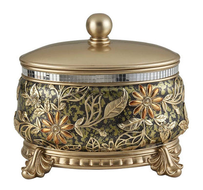 10" Gold Green And Silver Resin Floral Scroll Jewelry Box With Metal Accents HomeRoots