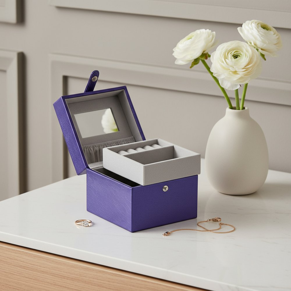 4" Azure Faux Leather Five Section Jewelry Box Travel Case With Mirror HomeRoots