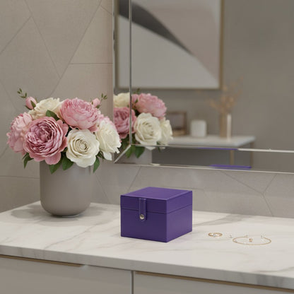 4" Azure Faux Leather Five Section Jewelry Box Travel Case With Mirror HomeRoots