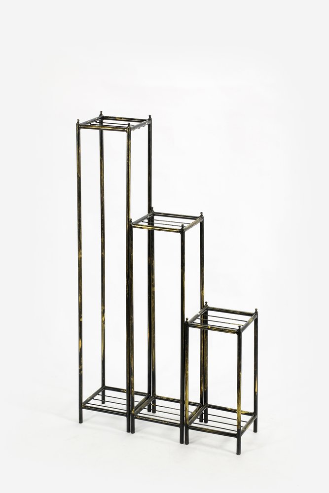 Set of Three Black And Gold Metal Garden Accents Accessories HomeRoots