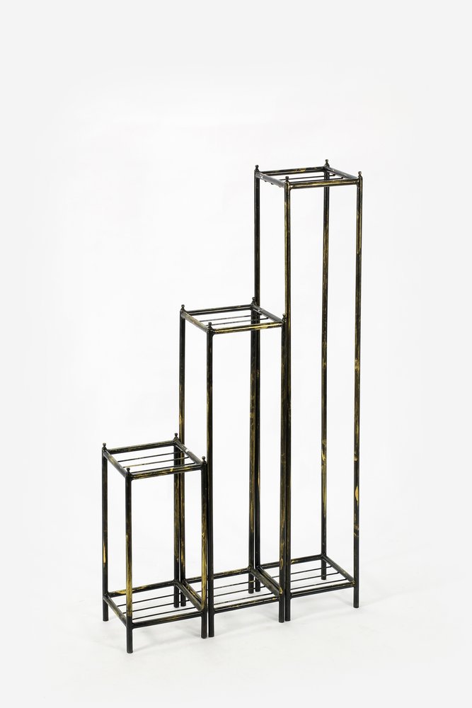 Set of Three Black And Gold Metal Garden Accents Accessories HomeRoots