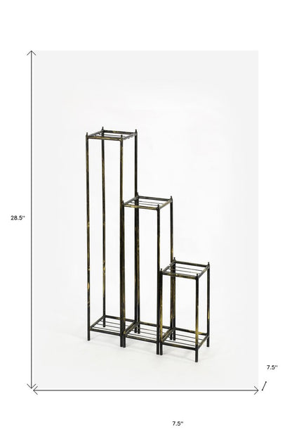 Set of Three Black And Gold Metal Garden Accents Accessories HomeRoots