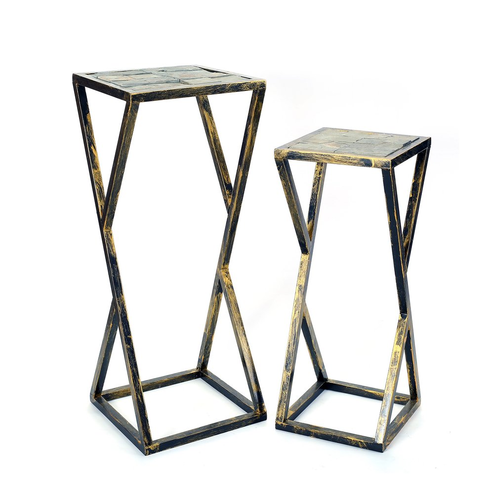 Set of Two Black And Gold Metal Garden Accents Accessories HomeRoots