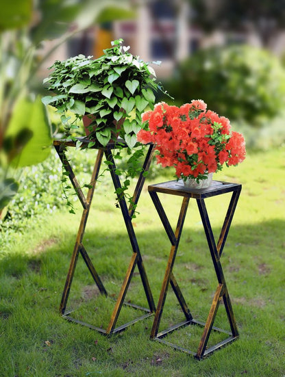 Set of Two Black And Gold Metal Garden Accents Accessories HomeRoots